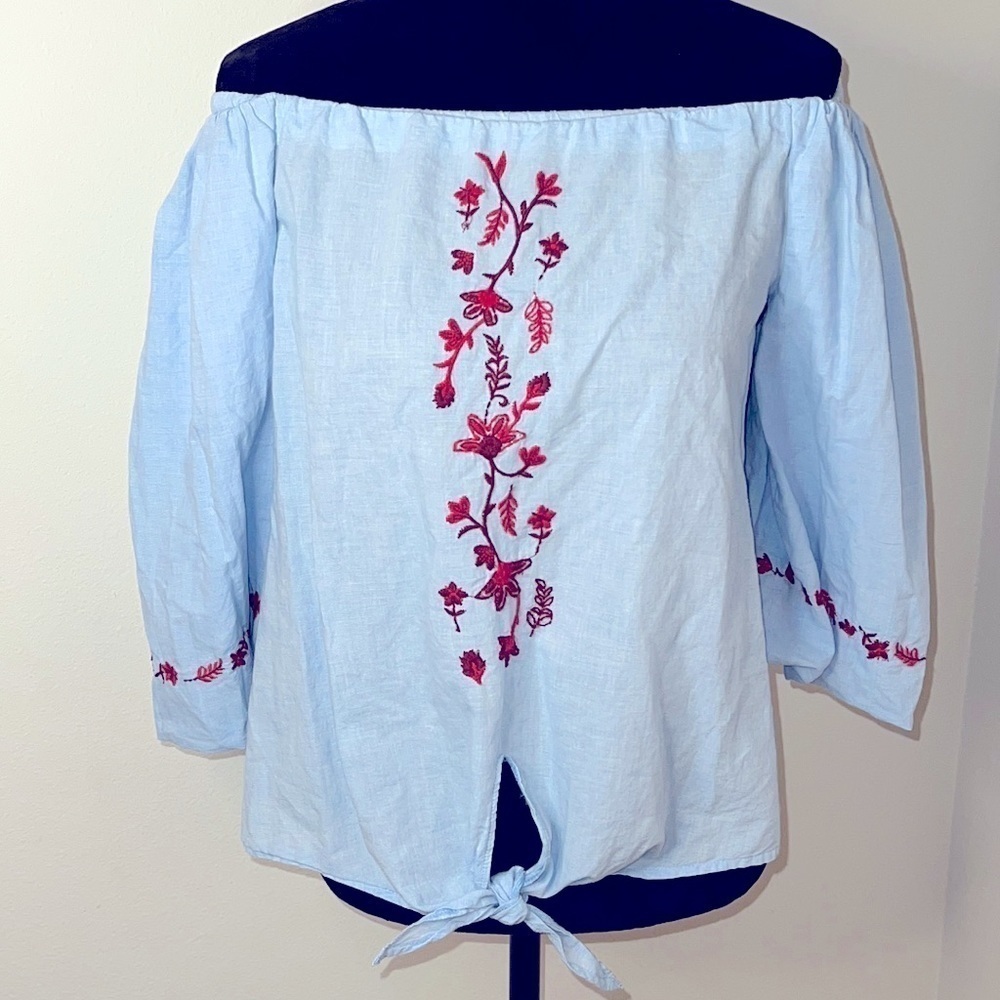 beachlunclounge collection off the shoulder cotton embroidered‎ tie front blouse